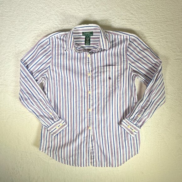 Lauren Ralph Lauren Shirt Mens Small Blue Red White Stripe Cotton Button Down - Picture 1 of 7